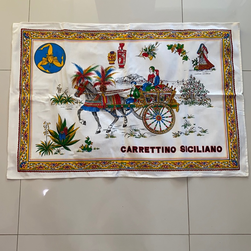 Vintage linen kitchen towel “Carreto Siciliano”